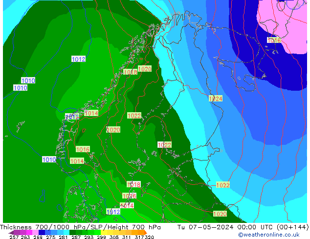 Thck 700-1000 hPa ECMWF Tu 07.05.2024 00 UTC