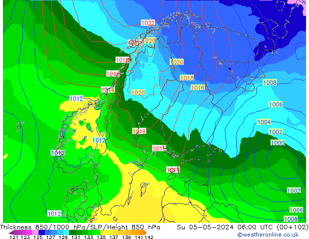 Thck 850-1000 hPa ECMWF Su 05.05.2024 06 UTC