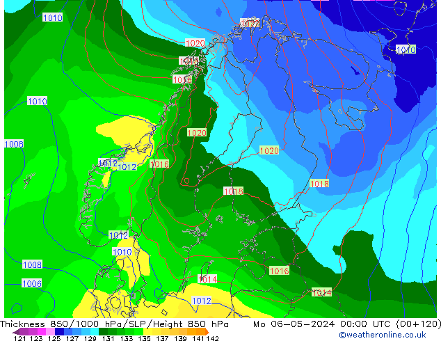 Thck 850-1000 hPa ECMWF lun 06.05.2024 00 UTC