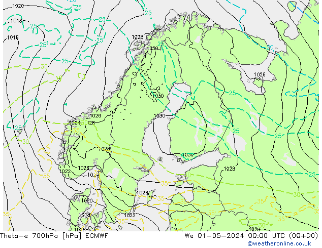 Theta-e 700hPa ECMWF wo 01.05.2024 00 UTC