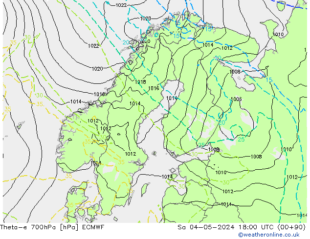 Theta-e 700hPa ECMWF Sa 04.05.2024 18 UTC