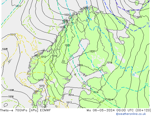 Theta-e 700hPa ECMWF lun 06.05.2024 00 UTC