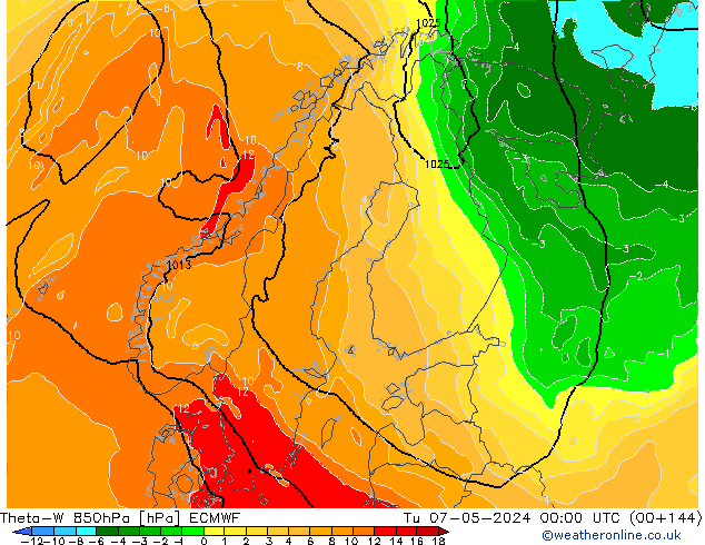 Theta-W 850hPa ECMWF Tu 07.05.2024 00 UTC