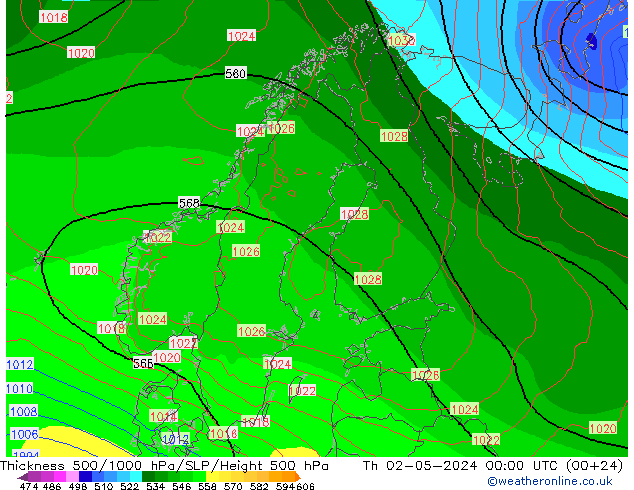 500-1000 hPa Kalınlığı ECMWF Per 02.05.2024 00 UTC