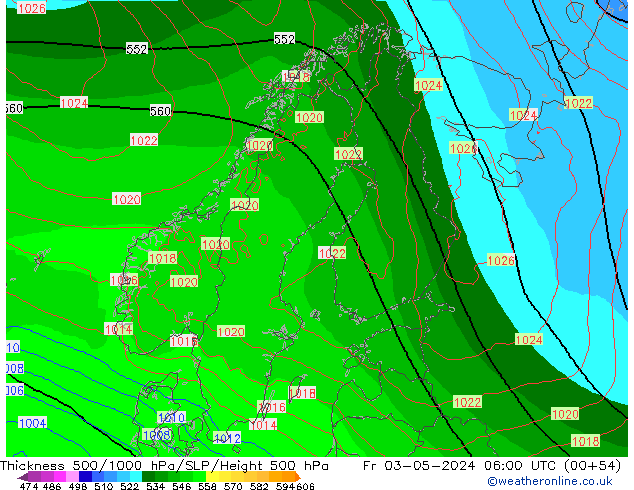 Thck 500-1000hPa ECMWF pt. 03.05.2024 06 UTC