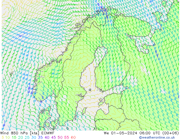 Wind 850 hPa ECMWF Mi 01.05.2024 06 UTC