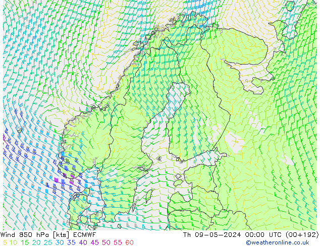 Vent 850 hPa ECMWF jeu 09.05.2024 00 UTC