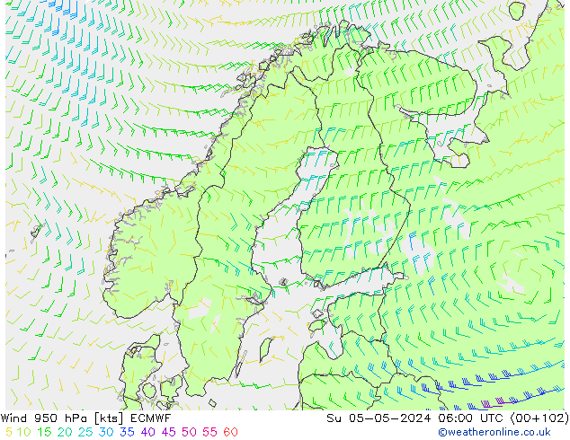 Wind 950 hPa ECMWF zo 05.05.2024 06 UTC