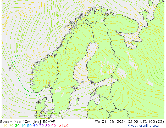 Linia prądu 10m ECMWF śro. 01.05.2024 03 UTC