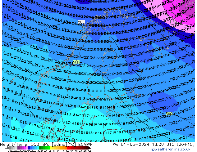 Z500/Rain (+SLP)/Z850 ECMWF St 01.05.2024 18 UTC