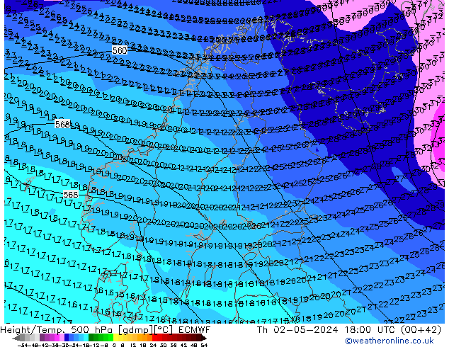 Z500/Rain (+SLP)/Z850 ECMWF Th 02.05.2024 18 UTC