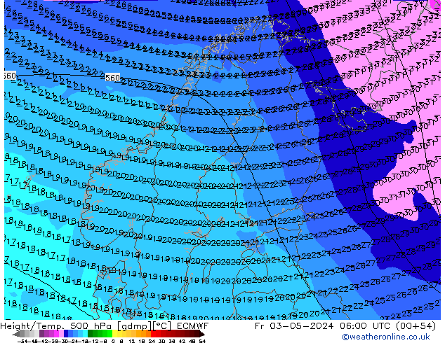 Géop./Temp. 500 hPa ECMWF ven 03.05.2024 06 UTC