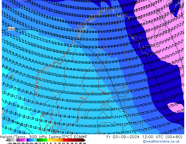 Z500/Rain (+SLP)/Z850 ECMWF ven 03.05.2024 12 UTC