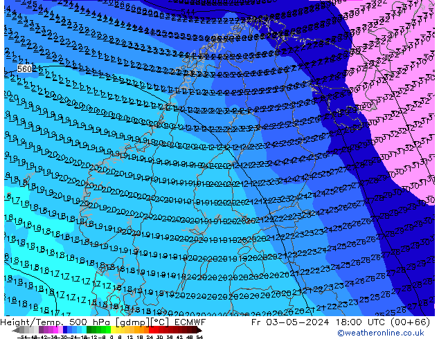 Z500/Rain (+SLP)/Z850 ECMWF Fr 03.05.2024 18 UTC