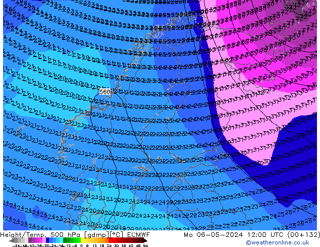 Z500/Rain (+SLP)/Z850 ECMWF пн 06.05.2024 12 UTC