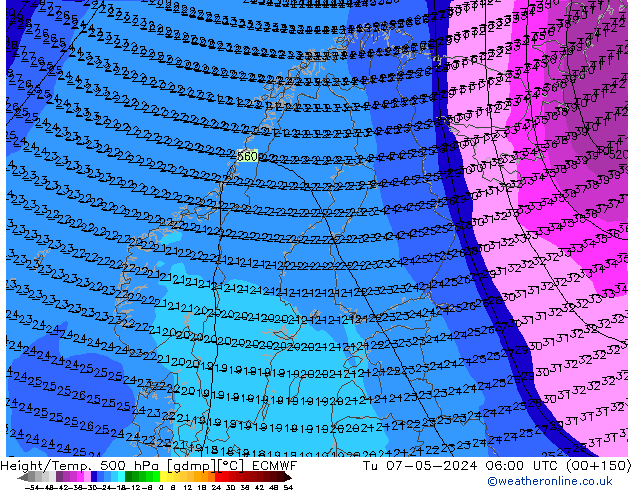 Z500/Rain (+SLP)/Z850 ECMWF mar 07.05.2024 06 UTC