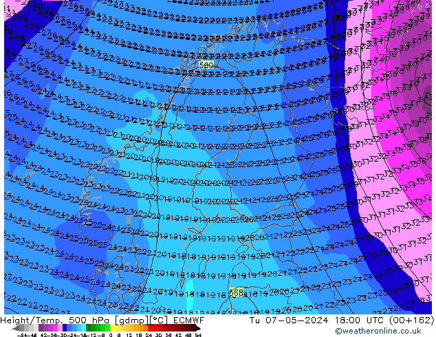 Height/Temp. 500 hPa ECMWF mar 07.05.2024 18 UTC