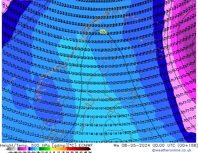 Z500/Rain (+SLP)/Z850 ECMWF Qua 08.05.2024 00 UTC