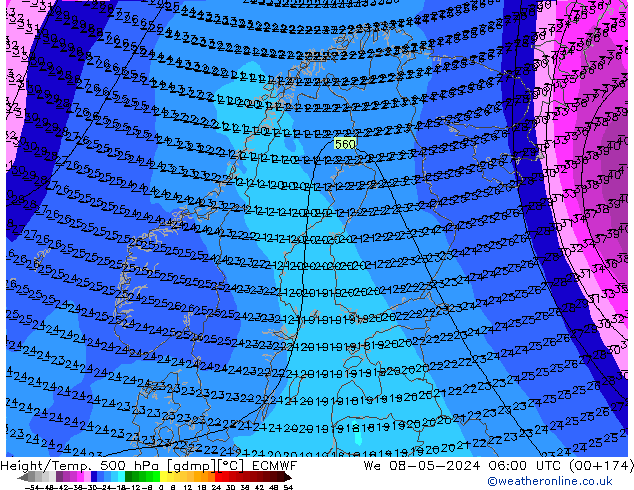 Z500/Rain (+SLP)/Z850 ECMWF mer 08.05.2024 06 UTC