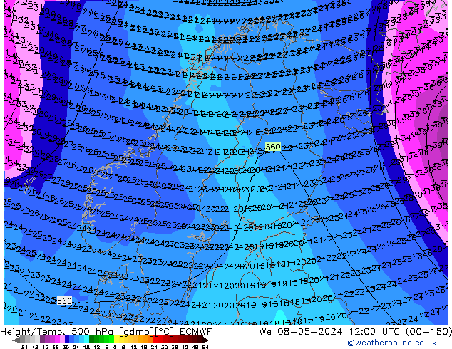 Z500/Rain (+SLP)/Z850 ECMWF We 08.05.2024 12 UTC