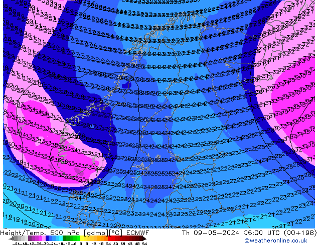 Z500/Yağmur (+YB)/Z850 ECMWF Per 09.05.2024 06 UTC