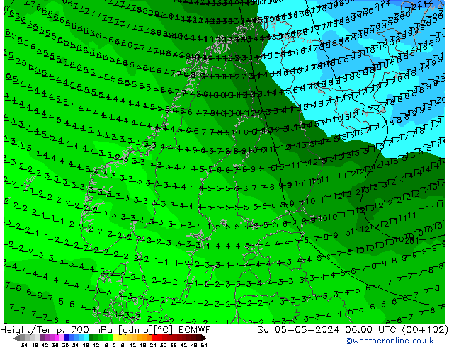 Hoogte/Temp. 700 hPa ECMWF zo 05.05.2024 06 UTC