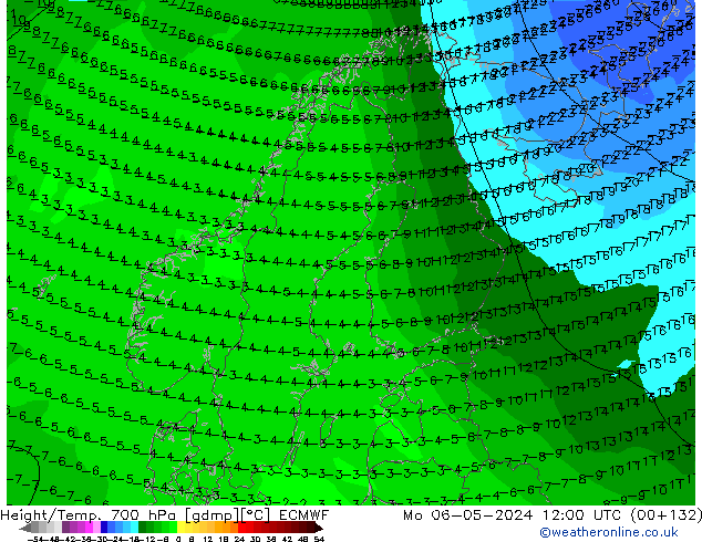 Yükseklik/Sıc. 700 hPa ECMWF Pzt 06.05.2024 12 UTC