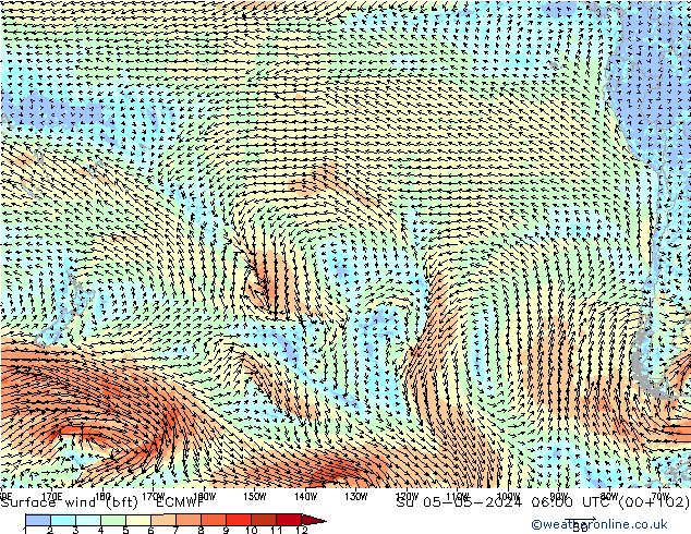 Wind 10 m (bft) ECMWF zo 05.05.2024 06 UTC