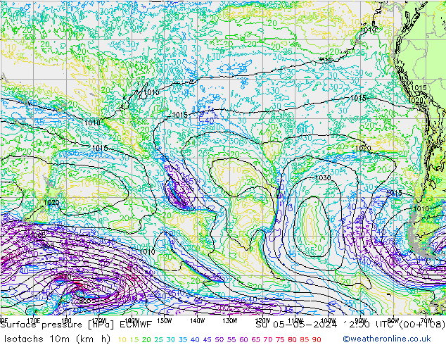 Isotachs (kph) ECMWF Su 05.05.2024 12 UTC