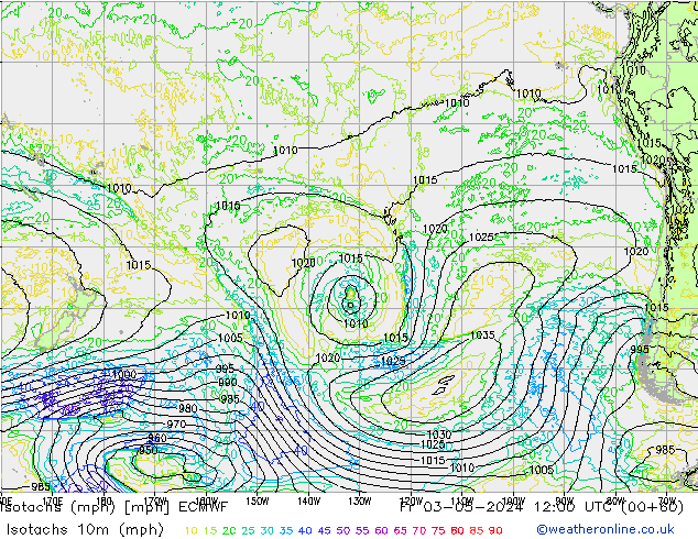 Isotachs (mph) ECMWF ven 03.05.2024 12 UTC