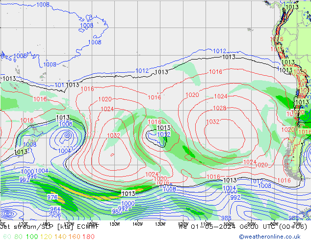 Prąd strumieniowy ECMWF śro. 01.05.2024 06 UTC