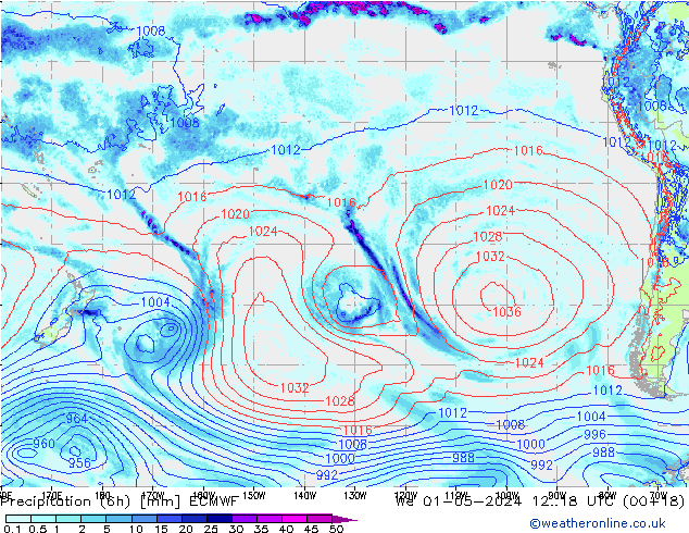 Z500/Rain (+SLP)/Z850 ECMWF Mi 01.05.2024 18 UTC