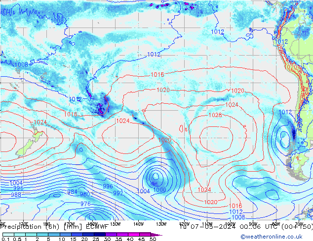 Precipitation (6h) ECMWF Tu 07.05.2024 06 UTC