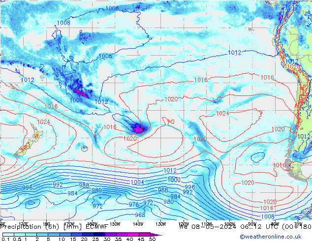 Z500/Rain (+SLP)/Z850 ECMWF mer 08.05.2024 12 UTC