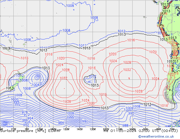 Surface pressure ECMWF We 01.05.2024 03 UTC