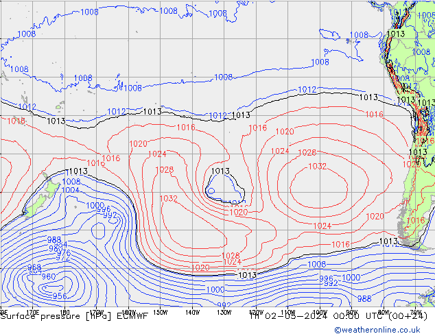 pressão do solo ECMWF Qui 02.05.2024 00 UTC