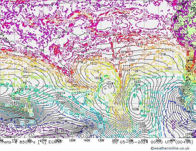 Theta-e 850hPa ECMWF zo 05.05.2024 00 UTC