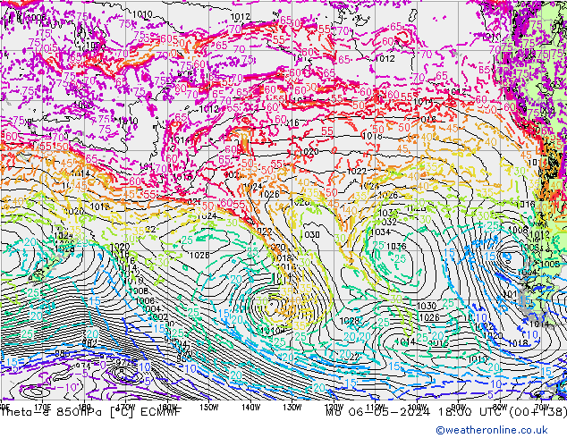 Theta-e 850hPa ECMWF Mo 06.05.2024 18 UTC