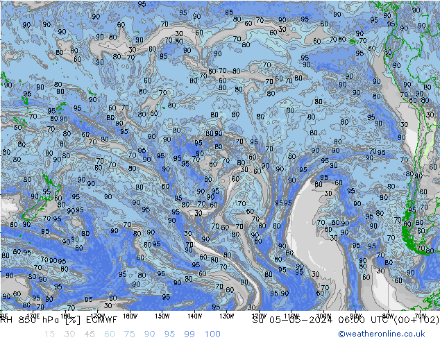 RH 850 hPa ECMWF dom 05.05.2024 06 UTC