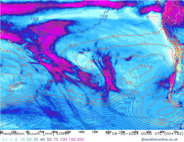 Precipitation accum. ECMWF gio 09.05.2024 00 UTC