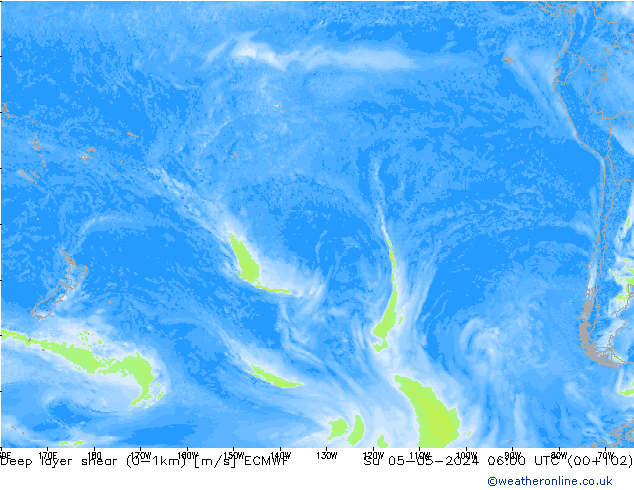 Deep layer shear (0-1km) ECMWF zo 05.05.2024 06 UTC