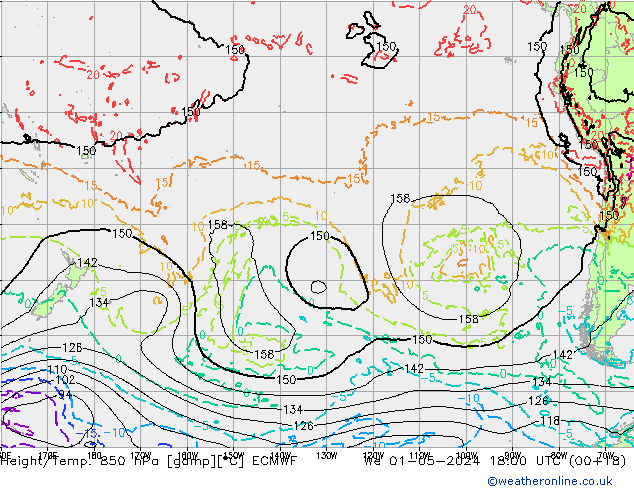 Z500/Rain (+SLP)/Z850 ECMWF Mi 01.05.2024 18 UTC