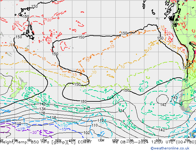 Z500/Rain (+SLP)/Z850 ECMWF mer 08.05.2024 12 UTC