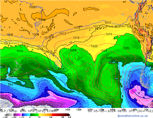 SLP/Temp. 850 hPa ECMWF zo 05.05.2024 06 UTC