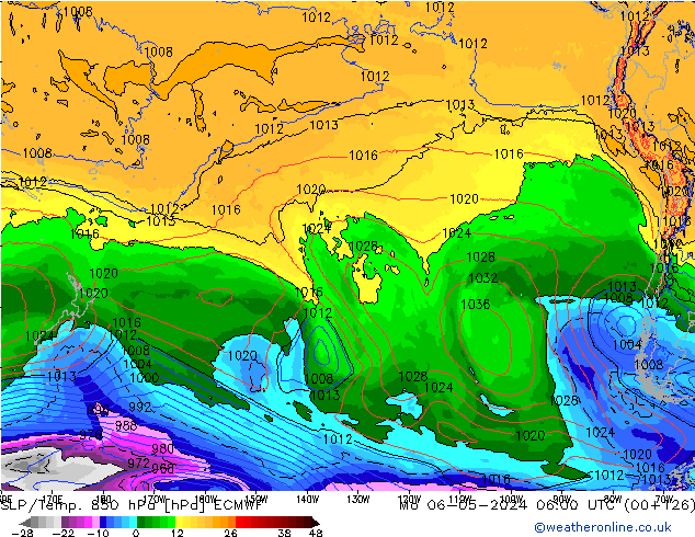 SLP/Temp. 850 hPa ECMWF Mo 06.05.2024 06 UTC