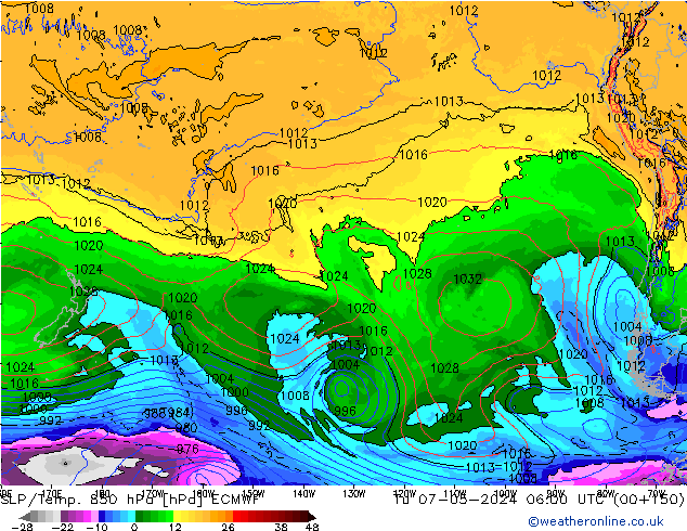 SLP/Temp. 850 hPa ECMWF di 07.05.2024 06 UTC