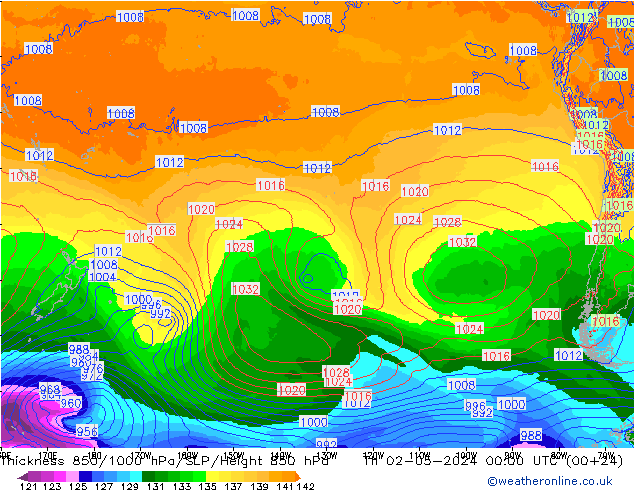 Thck 850-1000 hPa ECMWF  02.05.2024 00 UTC