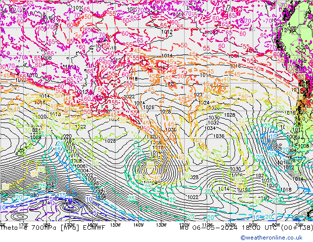 Theta-e 700hPa ECMWF ma 06.05.2024 18 UTC