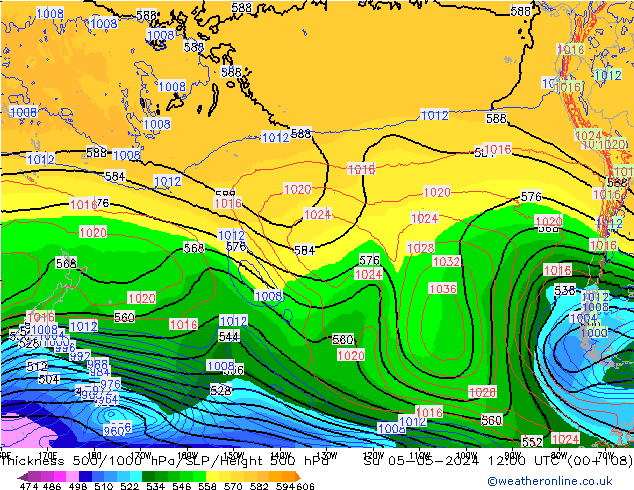 Thck 500-1000гПа ECMWF Вс 05.05.2024 12 UTC