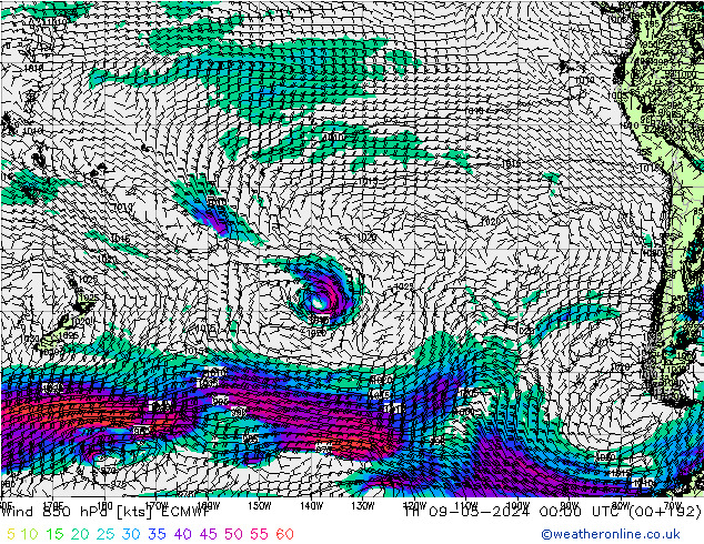 Wind 850 hPa ECMWF do 09.05.2024 00 UTC
